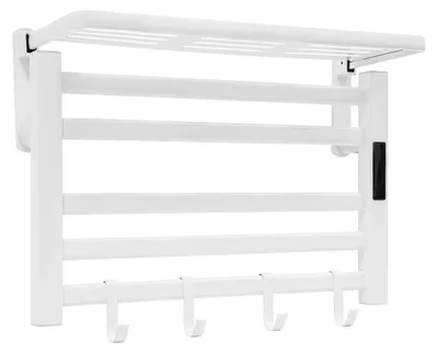 Produktbild von Elektrischer Handtuchwärmer - Wandmontierter Handtuchtrockner - 95W - 5 Streben - Kohlefaserheizung - LED-Touchscreen - IPX5 - Weiß