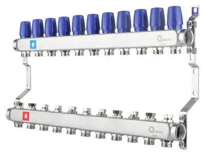 Verteiler mit Rücklaufverschraubungen, 11 Heizkreise, 3/4"