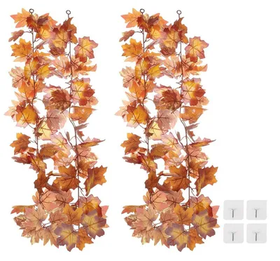 Image de Guirlande artificielle d'automne, 2 pièces, feuilles d'érable rouges, jaunes et oranges, 1,75 mètres par pièce