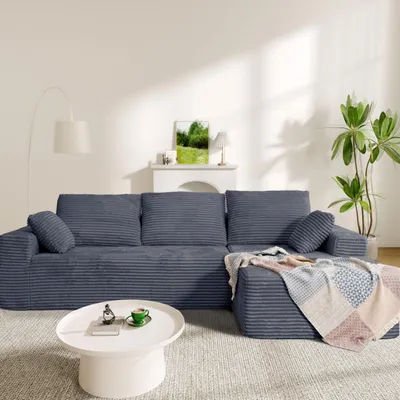 Produktbild von Ecksofa Rechtes Ecksofa, L-förmiges Vierersofa mit Liegefläche Cordstoff, modulare Konfiguration, keine Montage erforderlich