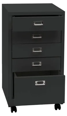 Produktbild von Rollcontainer HxBxT 75x40x41cm Metall 5 Schubladen Dunkelgrau Schubladenschrank Stahlschrank Aktenschrank