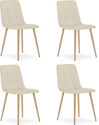 Immagine prodotto di Sedia Kara in velluto, beige chiaro, gambe in legno, set di 4 pezzi