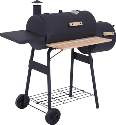 Image de Outsunny Barbecue à Charbon fumoir BBQ Grill Smoker sur Pied avec Couvercle, roulettes, thermomètre, étagères Acier laminé à Froid Noir