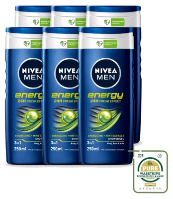 Productafbeelding van 6 x NIVEA MEN Energy 2-in-1 Douchegel - 250 ml - Voordeelverpakking - 6 stuks