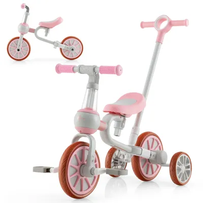 Immagine prodotto di COSTWAY Triciclo per bambini 4 in 1, bicicletta senza pedali con manubrio e sedile regolabili in altezza, pedali rimovibili, bicicletta di equilibrio, biciclette senza pedali per bambini 2-4 anni Rosa