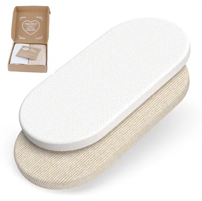 Produktbild von 2er Set Spannbettlaken für Baby GOTS Baumwolle 75x35 cm auch für 70x32, 70x37, 70x30 - Spannbetttücher für Kinderwagen, Stubenwagen, Moseskorb, Babywiege