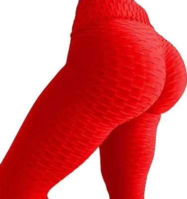 Produktbild von ASKSA Damen Sporthose Anti-Cellulite Compression Leggings Slim Fit Butt Lift Elasticated Trousers Jogginghose(Rot,M)