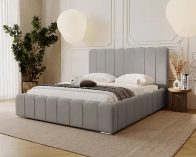 Obrázok produktu pre Čalúnená posteľ 140x200 Lisbon – dvojposteľ 140 x 200 s roštom, čelom, úložným priestorom – svetlošedý zamat