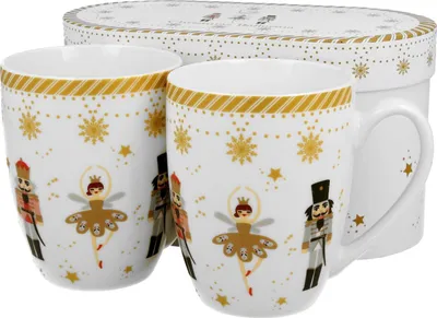 Produktbild von Duo hrnček sada 2 vianočných hrnčekov s baletkou 360 ml bielo-zlatý porcelán