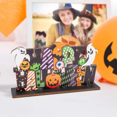 Zdjęcie produktu dla Dekoracja Halloween z drewna na półkę - "Happy Halloween" - 17 x 10 x 4 cm