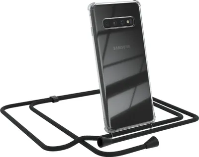 Produktbild von EAZY CASE Handykette kompatibel mit Samsung Galaxy S10, Handyhülle mit Umhängeband, Handykordel, Schutzhülle Clear, Band in Schwarz