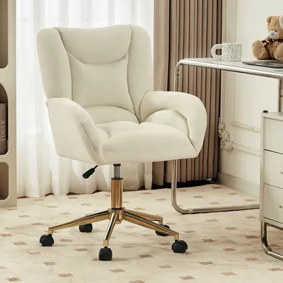 Produktbild von MODFU Relaxsessel Drehstuhl,Loungesessel Bürostuhl,Höhenverstellung,Wohnzimmerstuhl für das Homeoffice im Innenbereich mit goldenen Beinen,Elfenbein