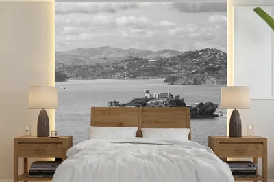 Obrázek produktu pro MuchoWow® Fototapety do obývacího pokoje nebo ložnice tapety vinylové motivy tapety Alcatraz - černá - bílá 240x240cm