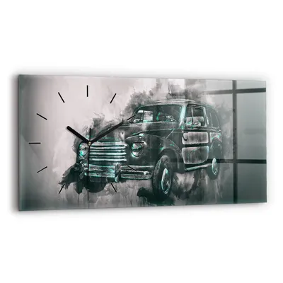 Produktbild von Wallfluent Wanduhr – Stilles Quarzuhrwerk - Uhr Dekoration Wohnzimmer Schlafzimmer Küche - Zifferblatt mit Strichen - schwarze Zeiger - 60x30 cm - Alter Schulauto