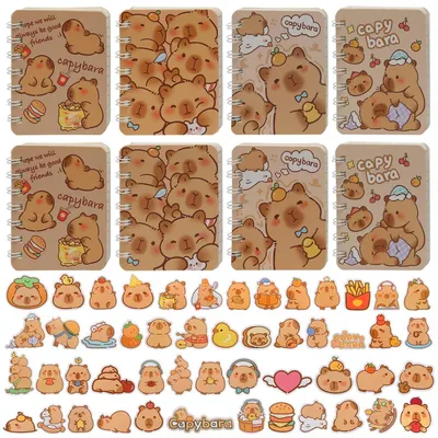 Image de Cahier A7, lot de 8, ligné, dimensions 10 x 8 cm, avec 50 autocollants de capybaras