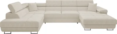 Produktbild von MIRJAN24 Wohnlandschaft Torezio Bis Cord, Stilvoll Eckcouch mit Bettkasten und Schlaffunktion, Einstellbare Kopfstützen, 346x203x70-90 cm (Farbe: Poso 100, Seite: Links)