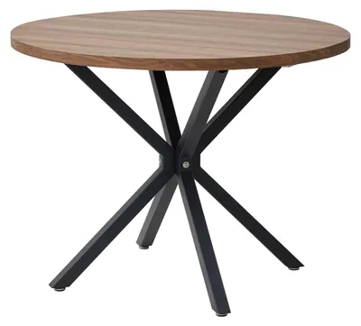 Image de Table nordique - Table ronde en verre de 100 cm - Structure en métal - Style moderne et minimaliste - Pour 4 personnes - Marron foncé