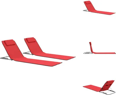Image de vidaXL Tapis de plage pliable 2 pcs. acier et tissu rouge - Bains de soleil