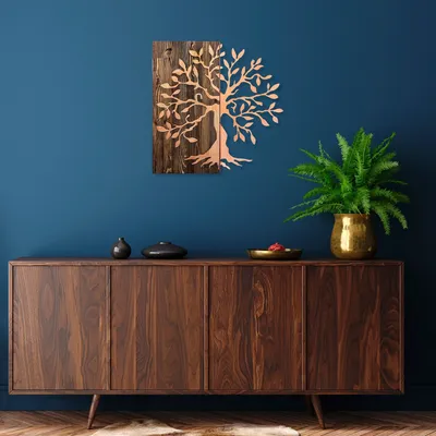 Obrázok produktu pre Wallity, Strom- SKL2231, Orech, Ostatné bytové dekorácie, 58 x 58 cm, 50% drevo (hrúbka: 3 cm) / 50% kov (hrúbka: 1