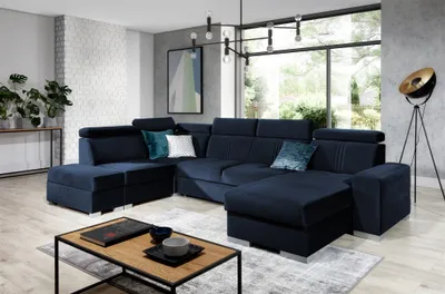 Produktbild von Wohnlandschaft Schlafsofa NOLAN USB in Stoff Monolith Dunkelblau Ottomane Rechts