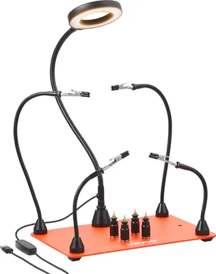 Obrázok produktu pre VEVOR spájkovacia pomôcka pre tretiu ruku, magnetická spájkovacia stanica, spájkovací nástroj so 4 flexibilnými ramenami, s LED lupou, 4 držiakmi stĺpcov PCB a základňou, na opravy, remeslá, hobby, DIY