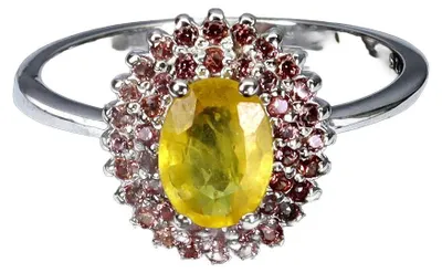 Produktbild von Zarter Ring aus Natursilber mit gelbem Saphir und Saphiren, Songea, Größe 15