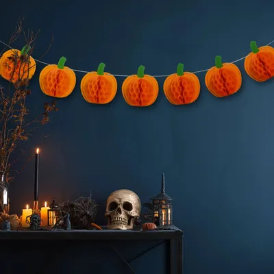 Imagen del producto de Decoración de Halloween: guirnalda de farolillos de calabaza, papel, 2 metros