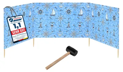 Produktbild von Garronda Strand Windschutz Sichtschutz 4m lang plus Gummihammer GAEX001 (Marine-64, 4 m)
