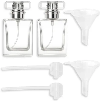 Image de Atomiseurs pour parfum, 50 ml, lot de 2, en verre, avec entonnoir et vaporisateur, réutilisables