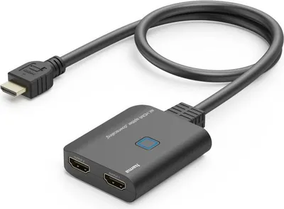 Produktbild von Hama HDMI-Splitter 4K, 1 In 2 Out, Schwarz, mit 3D-Übertragung, USB-Stromversorgung, Plug-and-Play, LED-Funktionsanzeige, kompakt, 6,55x1,6x5,55 cm, für Heimkino, Gaming, Präsentationen & Büro, hohe Kompatibilität, 100% plastikfrei