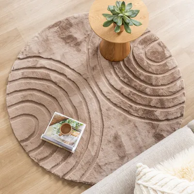 Produktbild von Hochflor Teppich Rund - Carvy Arches Taupe - Ø 100 cm - Boho, Klassik, Industrielle, Ländlich, Modern, Skandinavisch - Wohnzimmer, Esszimmer, Kinderzimmer, Schlafzimmer, Babyzimmer -  FRAAI | Home & Living