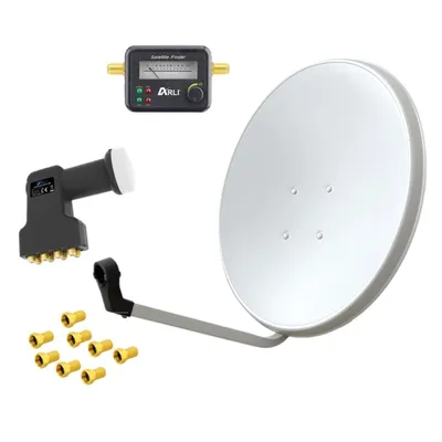 Produktbild von ARLI 60 cm SAT Anlage Weiß mit Octo LNB Satfinder und 8x F-Stecker vergoldet - 8 Teilnehmer