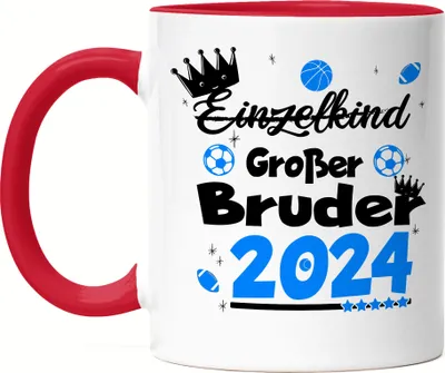 Produktbild von Einzelkind Wird Großer Bruder 2024 Tasse Rot Ankündigung Schwangerschaft Bruder Fußball Babynews
