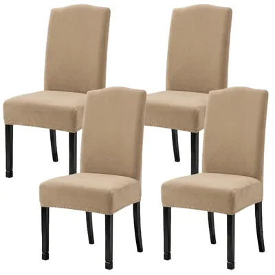 Stuhlhussen aus Samtvelours, 4er-Set, Kamel, Stretch