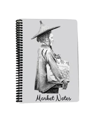 Produktbild von ROOGU Notizheft DIN A5 * Market Notes * kariert 4x4 mm * 100 Blatt * Wire-O Einband * Künstler-Cover * Collegeblock für Notizen & Gedanken