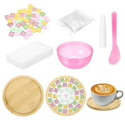 Image de Kit de création de mosaïques - Dessous de verre en bois décoratifs pour projets de bricolage