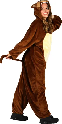 A person wearing a brown monkey costume.