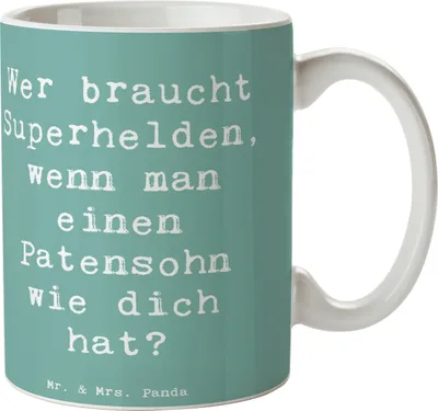 Produktbild von Mr. & Mrs. Panda Tasse Spruch Patensohn Held - Meeresbrise - Geschenk, Taufpate, herzerwärmende Sprüche, Kaffeebecher, Patenschaft, mit Motiv, Weihnachten, Kaffeetasse
