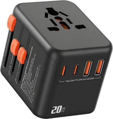Produktbild von Universaler Steckdosenadapter – Universaler Reiseadapter mit 2 USB-C-Anschlüssen, 2 USB-A-Anschlüssen und kompatibel mit Steckdosen in den Ländern: USA, Großbritannien, Australien, China, Japan