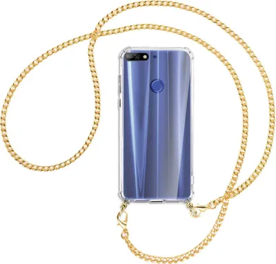 Produktbild von Handykette Backcover-Schutzhülle mit Band (Metall goldfarben) für Huawei Y7 (Prime) 2018 / Honor 7C - goldfarbene Kette