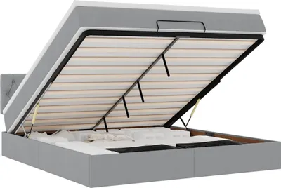 Produktbild von vidaXL Ottomane Bett mit Matratze & LEDs Hellgrau 180x200 cm Stoff