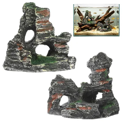 Immagine prodotto di Set da 2 elementi decorativi per acquario: grotta, nascondiglio per gamberetti, paesaggio montano