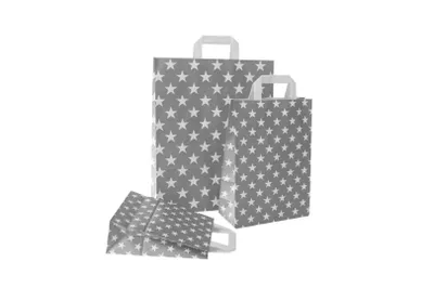 Produktbild von Papiertragetaschen mit STERNE GRAU, 90 g/qm, 32 + 12 x 40 cm, 50 Stück