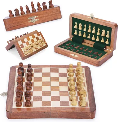 Produktbild von Ajuny magnetisches Schachspiel aus Holz, klappbar, 17,8 cm