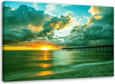 Produktbild von Leinwandbild sonnenuntergang auf dem meer 120x80 cm Feeby blau wandbild bereit zum aufhängen