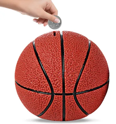 Image de Tirelire en forme de ballon de basket, 15 x 14 cm, rouge