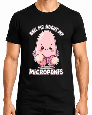 Zdjęcie produktu dla Koszulka męska "Zapytaj mnie o mój mikropenis", humorystyczna, w stylu kawaii, idealna na imprezę, prowokacyjna, czarna, rozmiar 3XL
