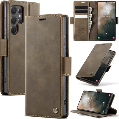 Produktbild von Handyhülle für Samsung Galaxy S25 Ultra Hülle Leder mit RFID Schutzhülle Klapphülle Magnet Kartenfach Standfunktion Braun