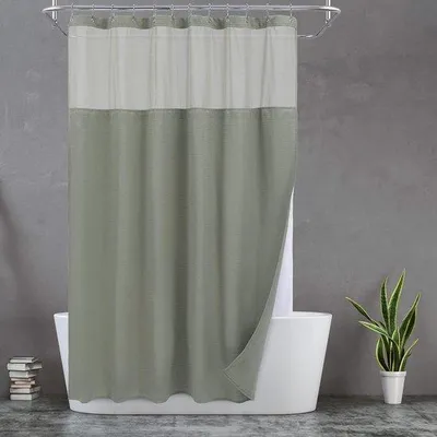 Zdjęcie produktu dla Zasłona łazienkowa – tkanina o strukturze plastra miodu – kolor zielony solny – 180 x 183 cm – zdejmowane mocowanie