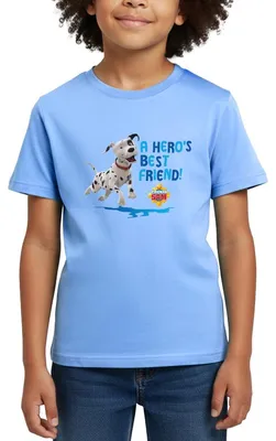 Produktbild von Spreadshirt Feuerwehrmann Sam™ Dalmatiner Schnuffi Süß Kinder T-Shirt, 98/104 (3-4 Jahre), Himmelblau